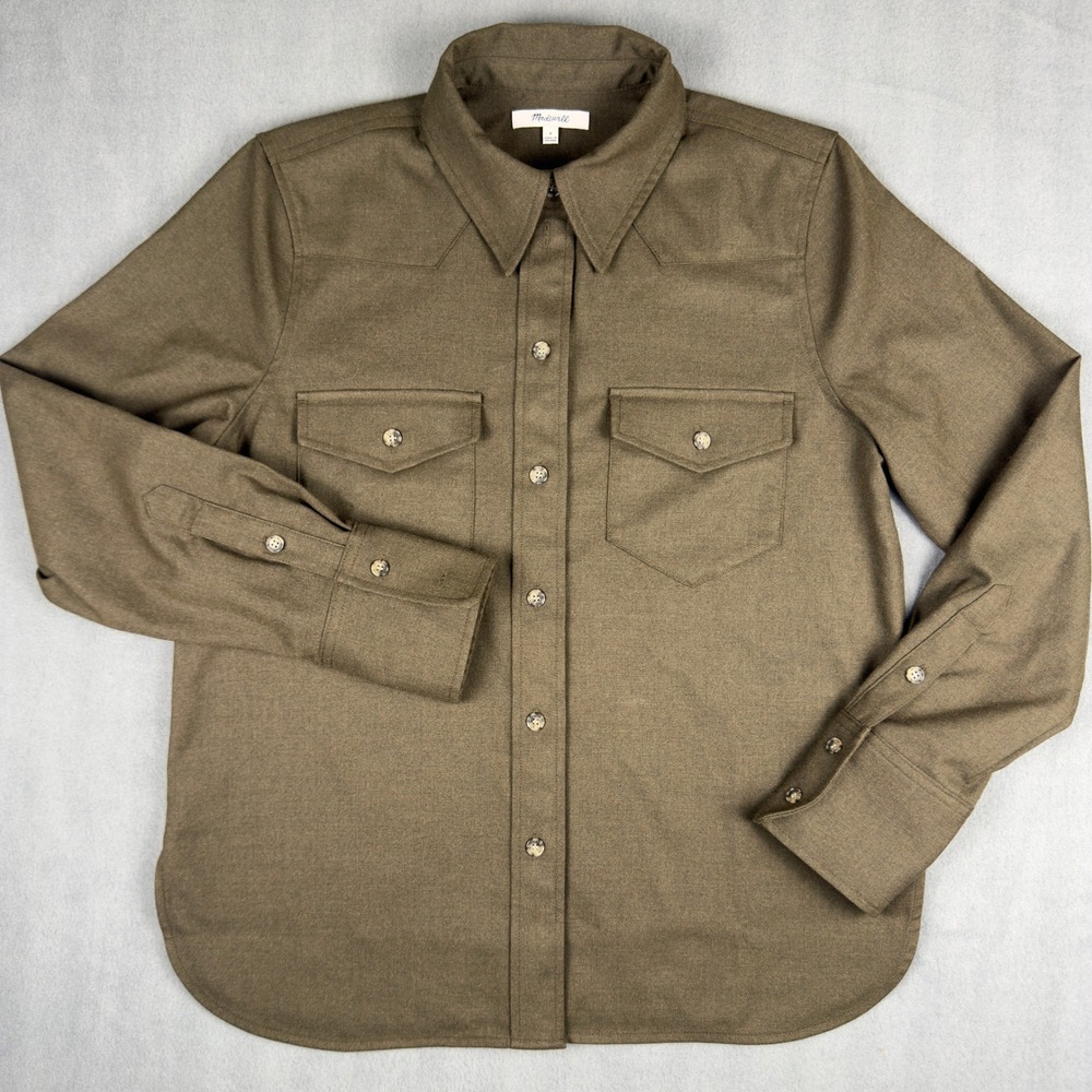 Madewell Western Olive Brown Button Front Shirt Jacket NT315 Womens 8